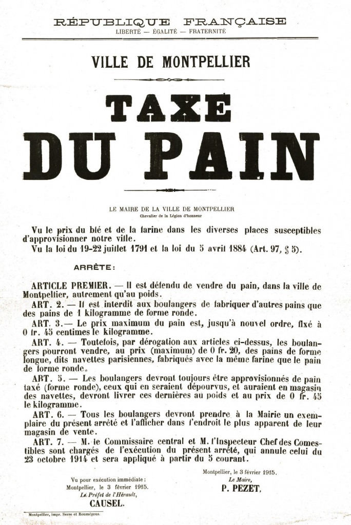 Affiche : taxe du pain en 1915