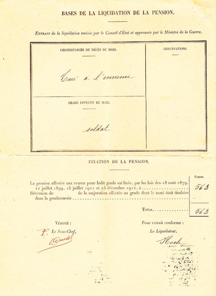 pension de veuve de guerre (verso)