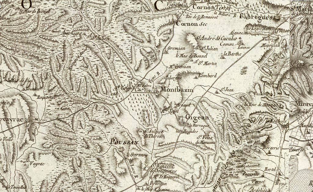 Montbazin sur la carte de Cassini - 1818